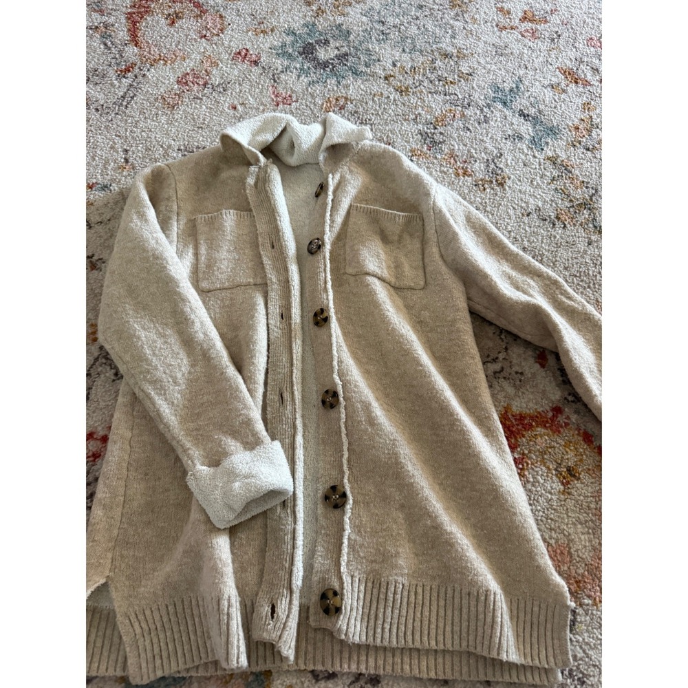 Maurices Womens Medium Beige Sherpa Lined Button Front Knit Cardigan Sweater